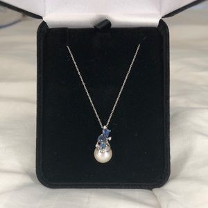 Cultured pearl and sapphire 10k white gold necklace by Kay jewelers